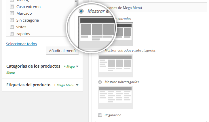 WP Mega Menu Diseños de menú