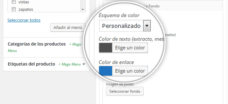 WP Mega Menu Colores Personalizados