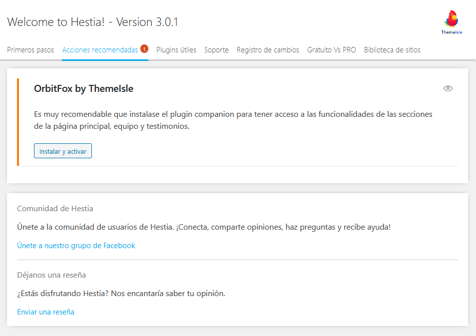 Hestia - Acciones recomendadas