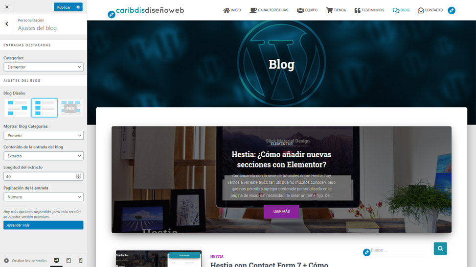 Hestia - Ajustes del Blog