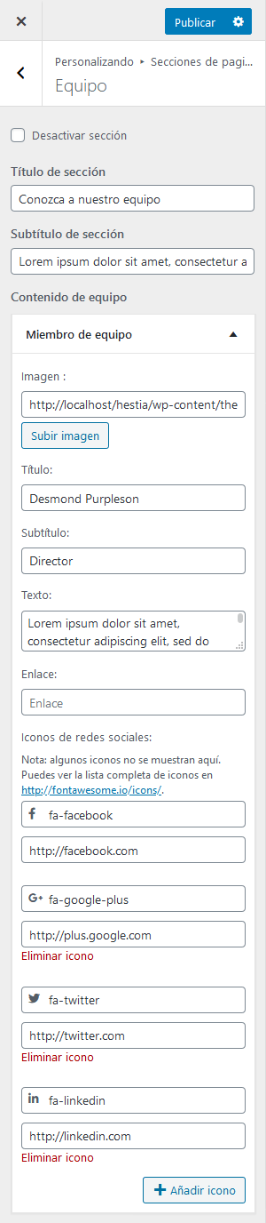 Hestia - Contenido de sección Equipo