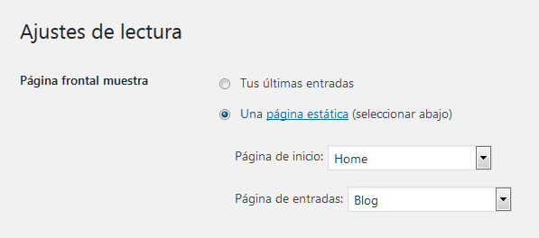 Hestia - Ajustes de página de inicio