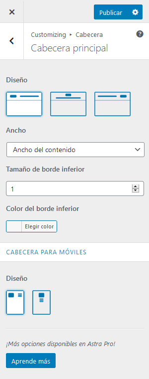 Astra - Cabecera principal