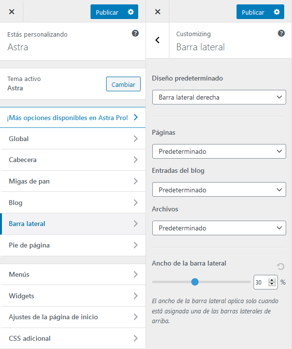 Astra - Barra lateral