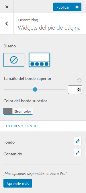 Astra - Widgets del pie de página