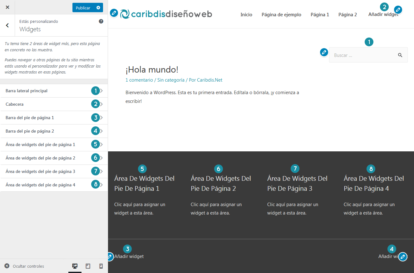 Astra - Áreas de widgets