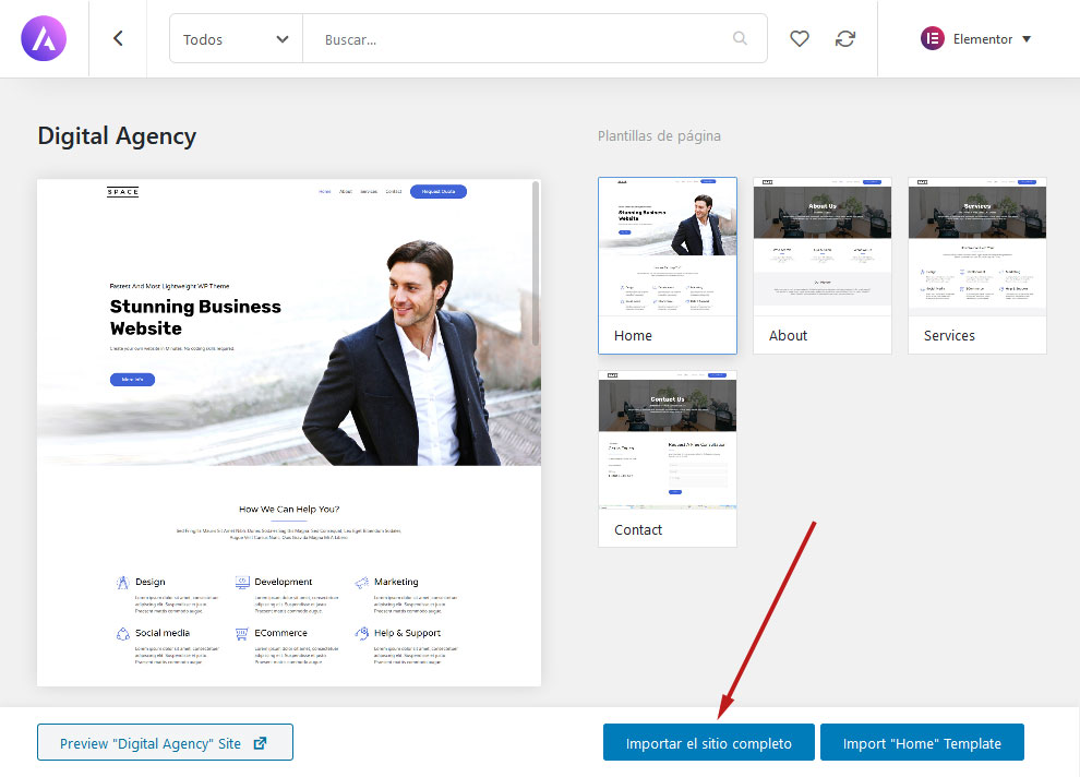 Astra Templates - Importar