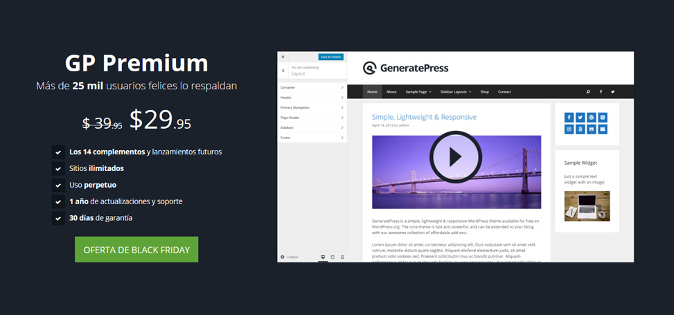 GeneratePress Black Friday 2017