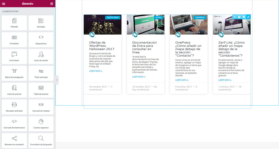 Elementor - Módulo Entradas