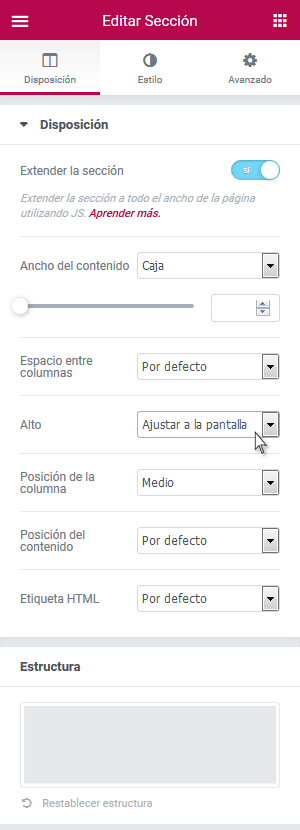 Elementor - Editar sección