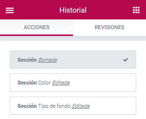 Elementor - Revisiones - Acciones