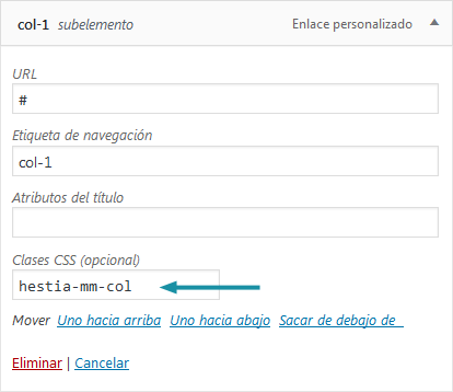 Hestia - Mega menú - Clase de columna