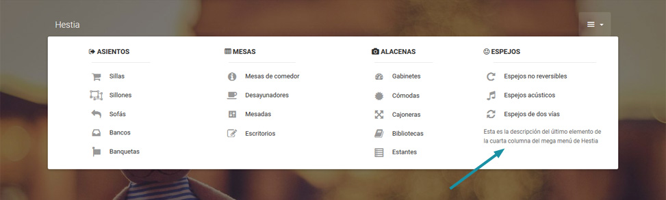 Hestia - Mega menú con descripción