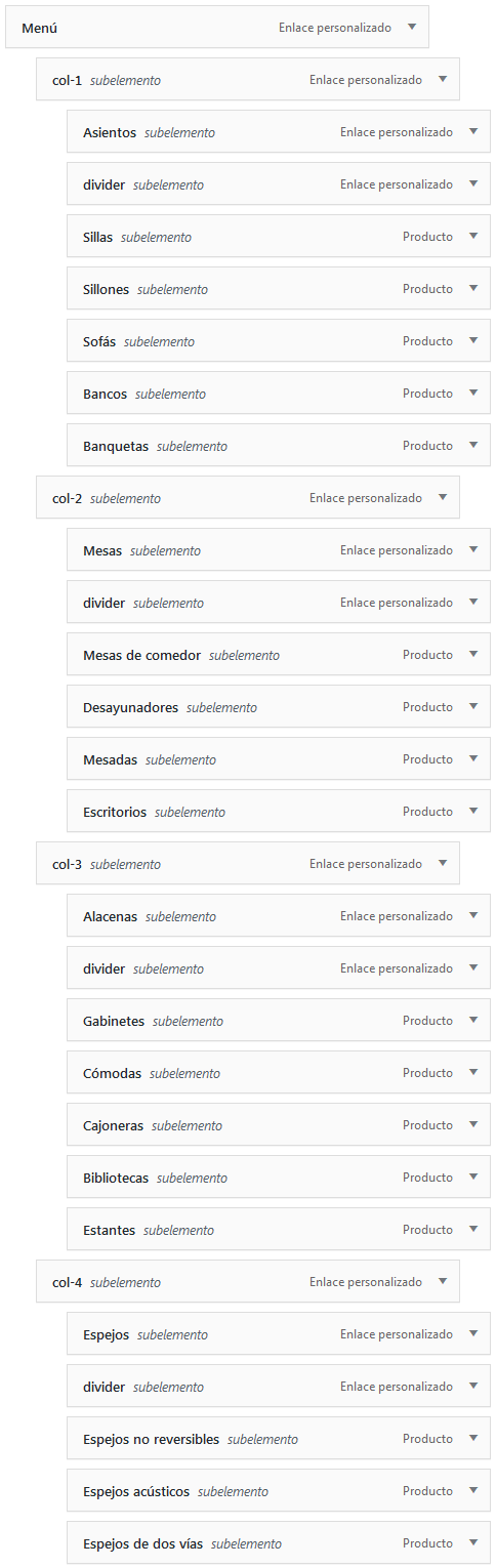 Hestia - Mega menú - Elementos