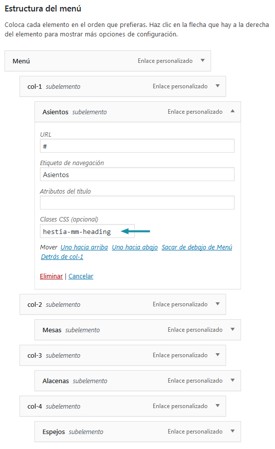 Hestia - Mega menú - Encabezados