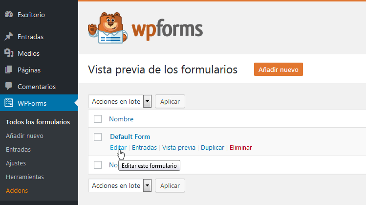 Editar WPForms