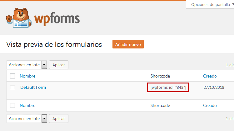 WPForms - Copiar shortcode