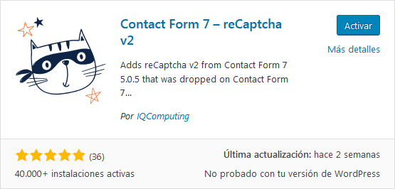 Plugin Contact Form 7 - reCaptcha v2