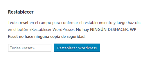 Restablecer WordPress