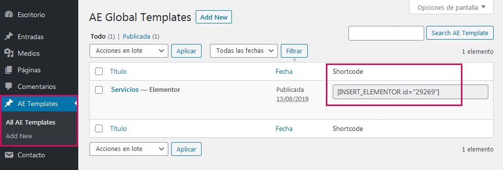 Plantillas de Anywhere Elementor