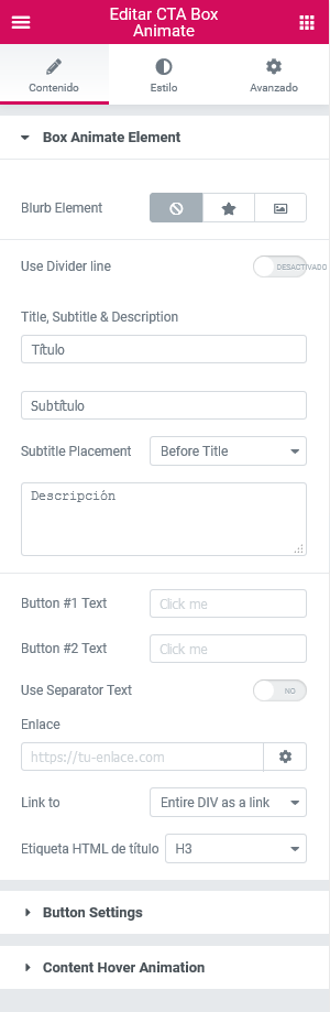 Widget CTA Box Animate para Elementor