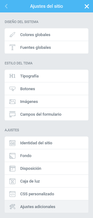 Elementor - Ajustes del sitio