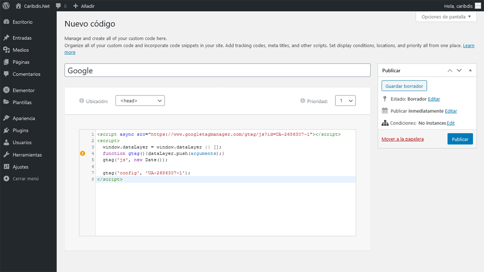 Elementor Pro - Código personalizado