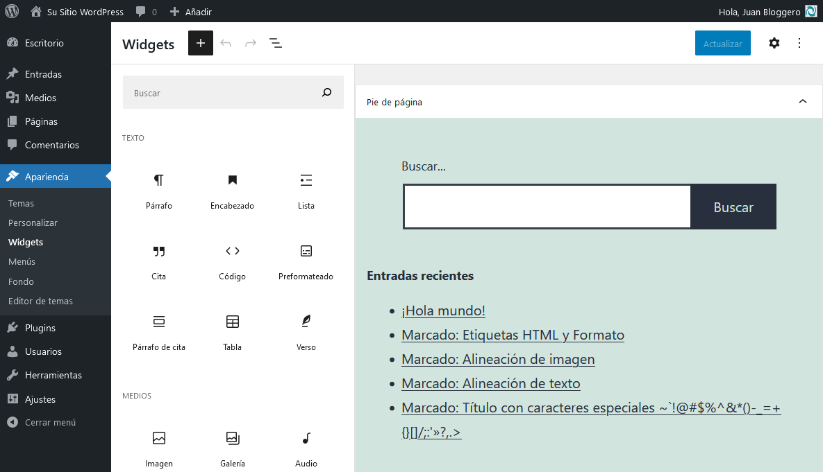 Bloques en Widgets