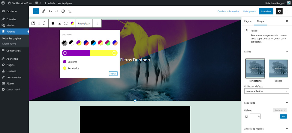 Filtros de duotono en WP 5.8